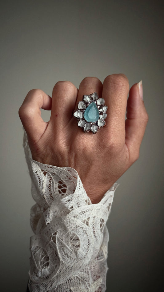 Anello con Herkimer e acquamarina mis. 10