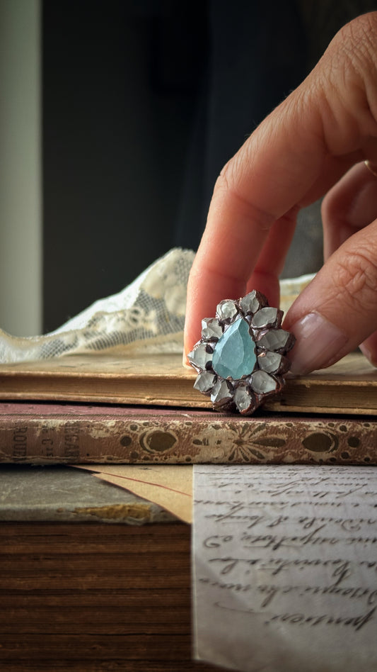 Anello con Herkimer e acquamarina mis. 10