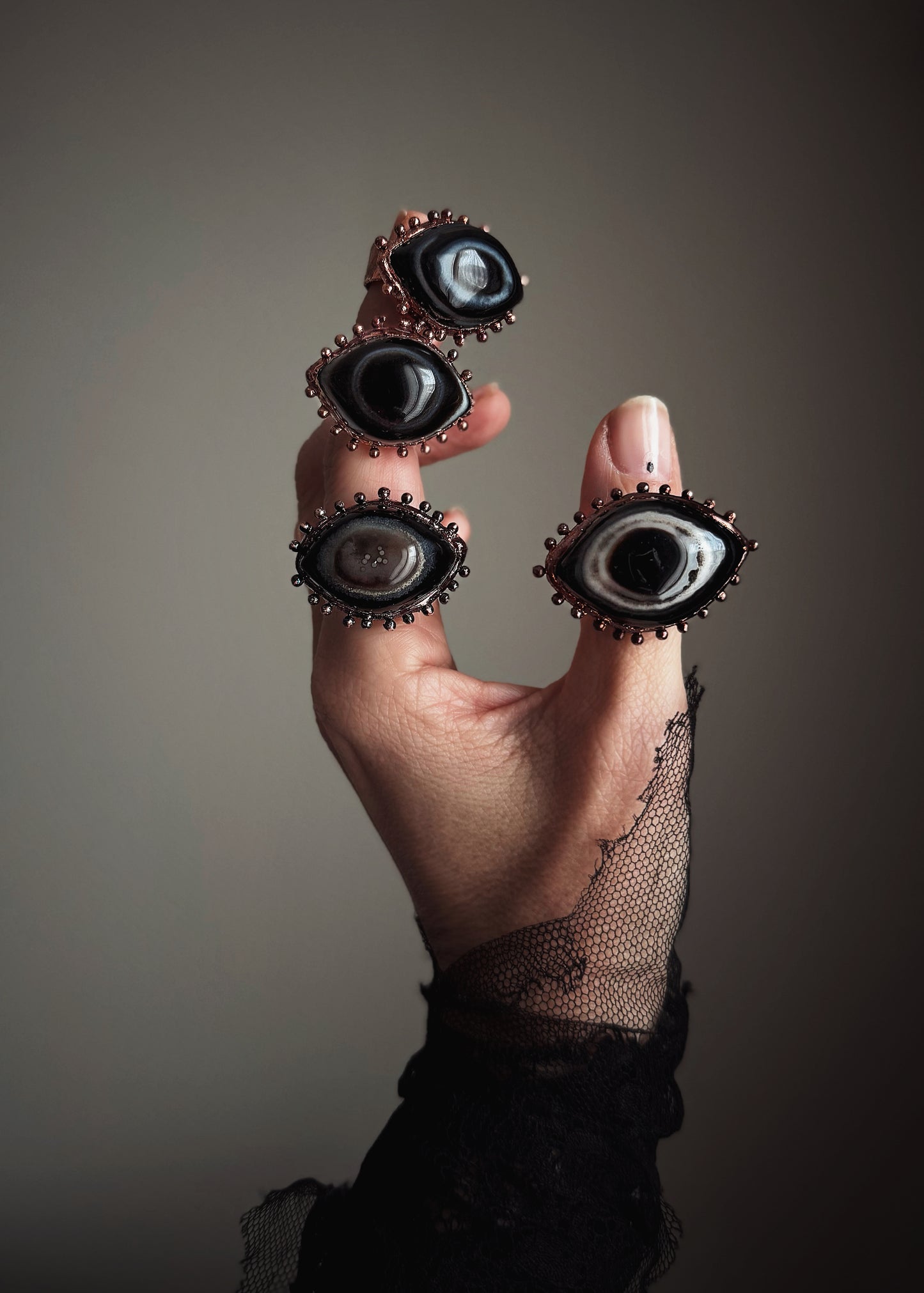 Anello Occhio con Agata occhiata - Fatto a mano - mis. 6-8-10