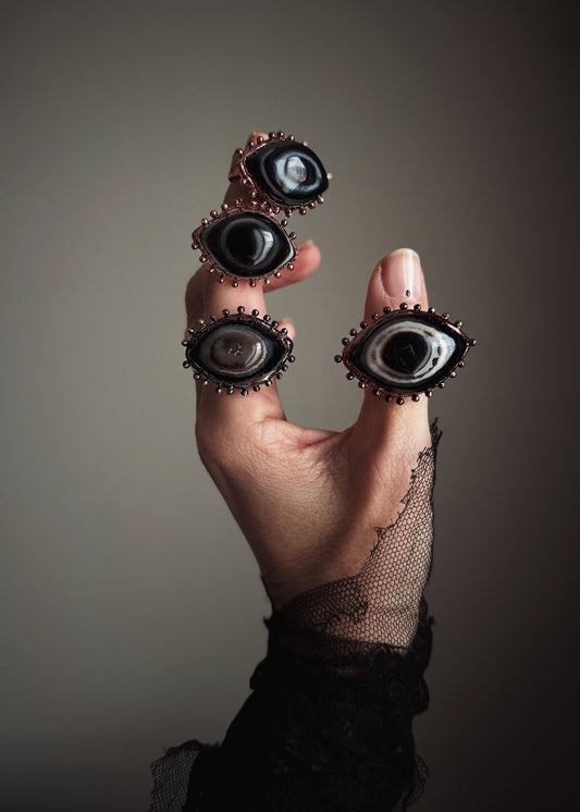 Anello Occhio con Agata occhiata - Fatto a mano - mis. 6-8-10