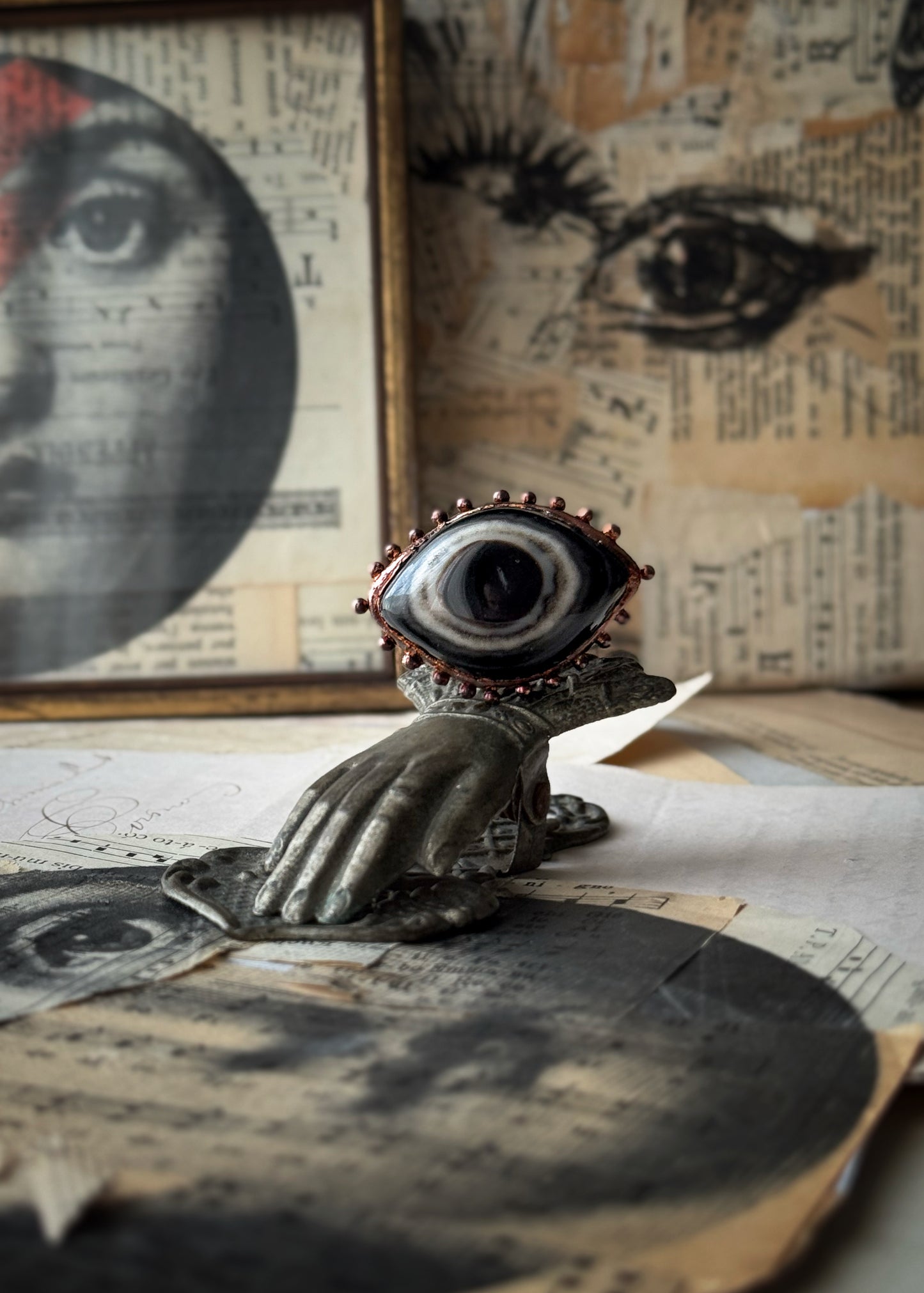 Anello Occhio con Agata occhiata - Fatto a mano - mis. 6-8-10