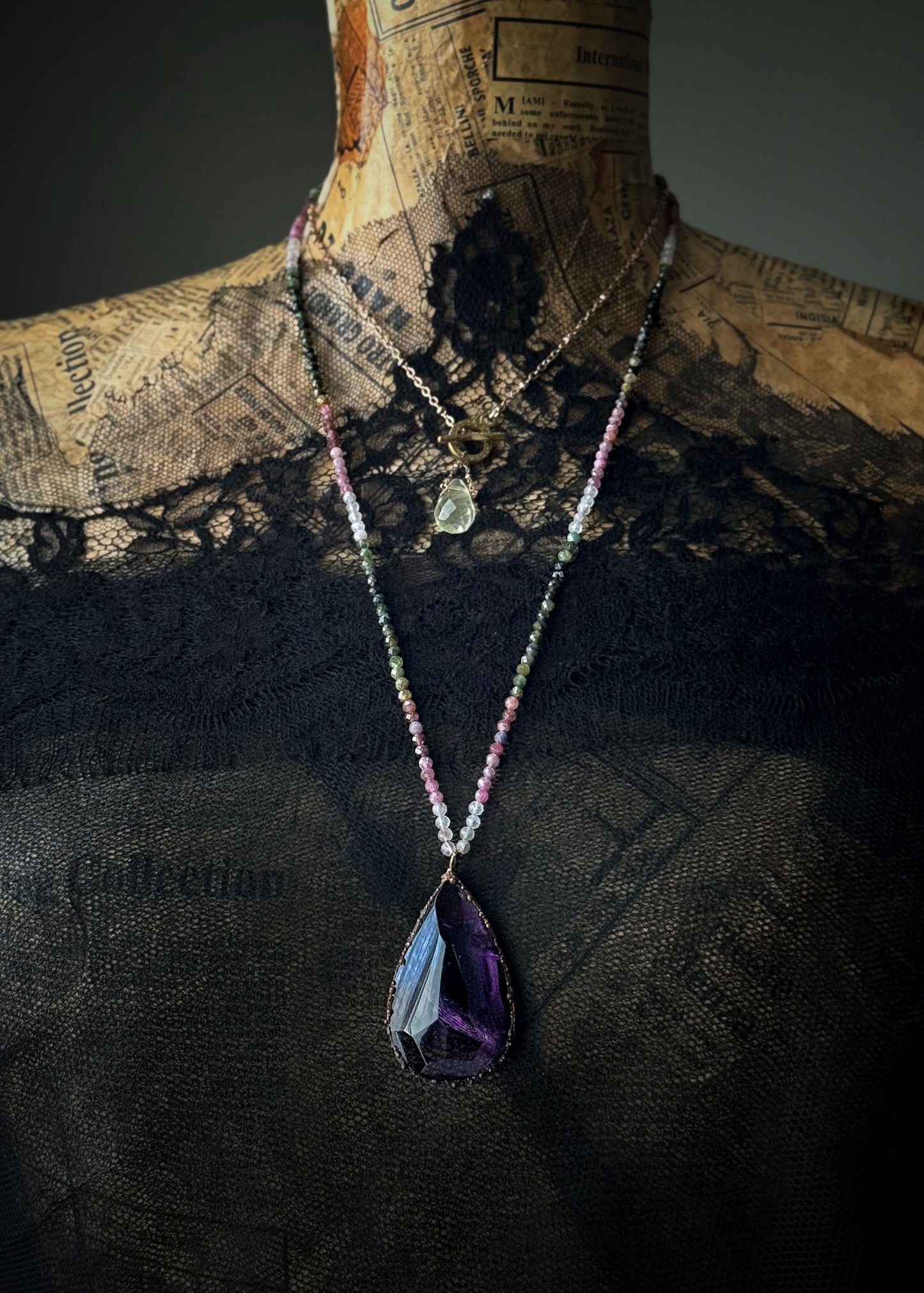 Long Amethyst and Tourmaline Necklace – Dual Wearability, One-of-a-Kind