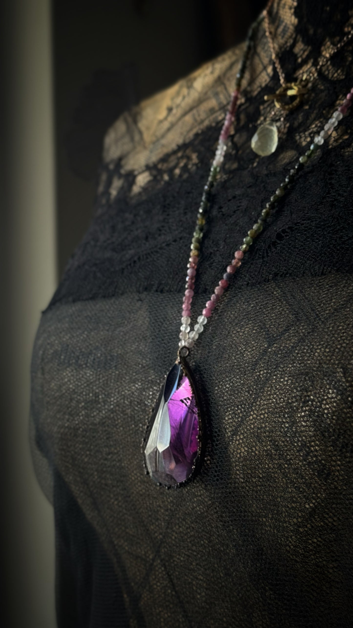 Long Amethyst and Tourmaline Necklace – Dual Wearability, One-of-a-Kind