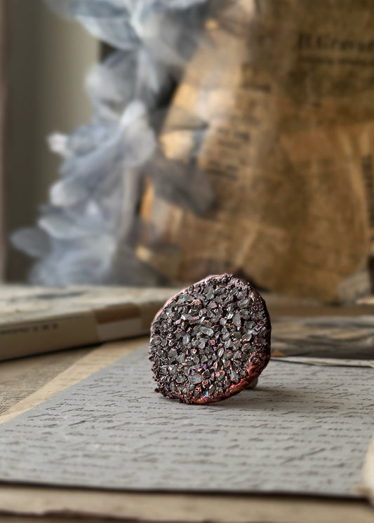 Anello in Rame con Pavé di Quarzi Herkimer Naturali - mis 8 US ( 18mm )