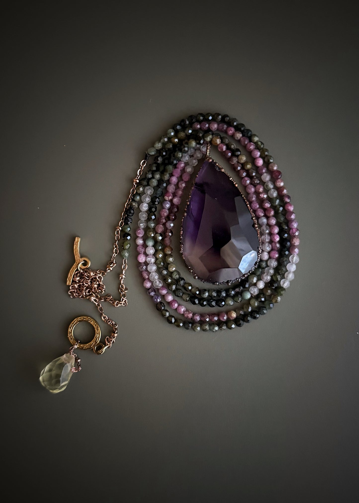 Long Amethyst and Tourmaline Necklace – Dual Wearability, One-of-a-Kind