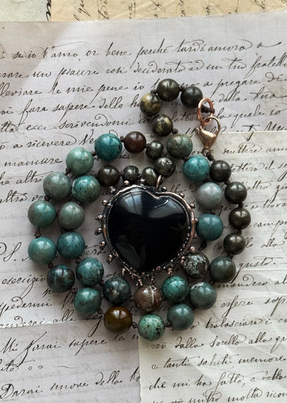 Blue Howlite Choker with Gothic Obsidian Heart – Ebbijoux