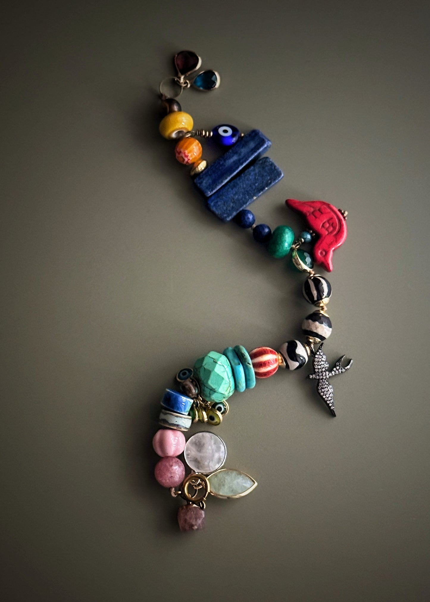Colorful bracelet with mixed stones and charms - Model 19
