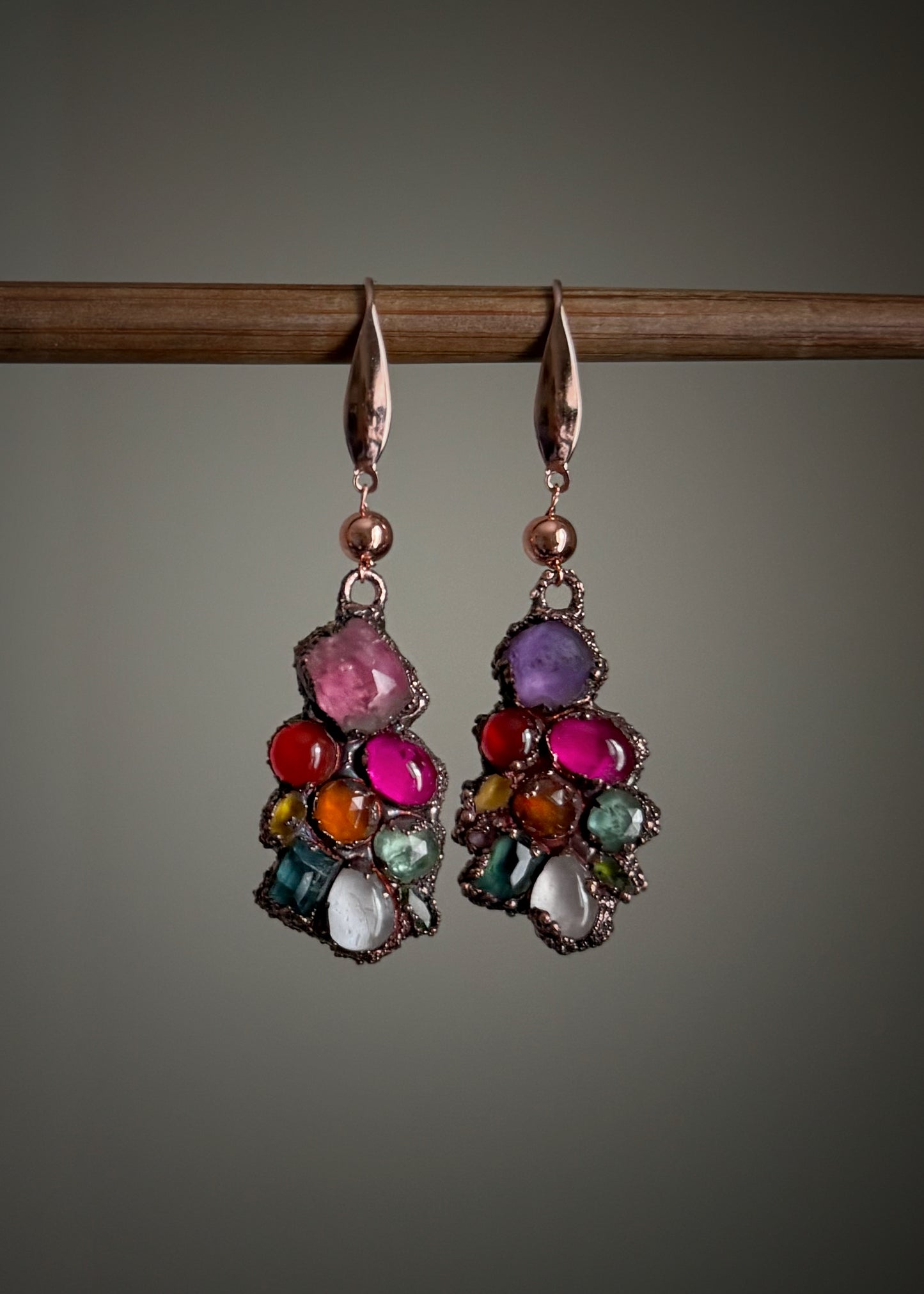 Earrings with colored natural stones - Unique handmade piece