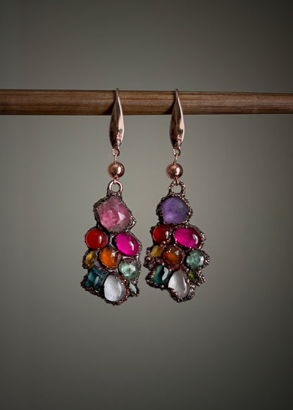 Earrings with colored natural stones - Unique handmade piece