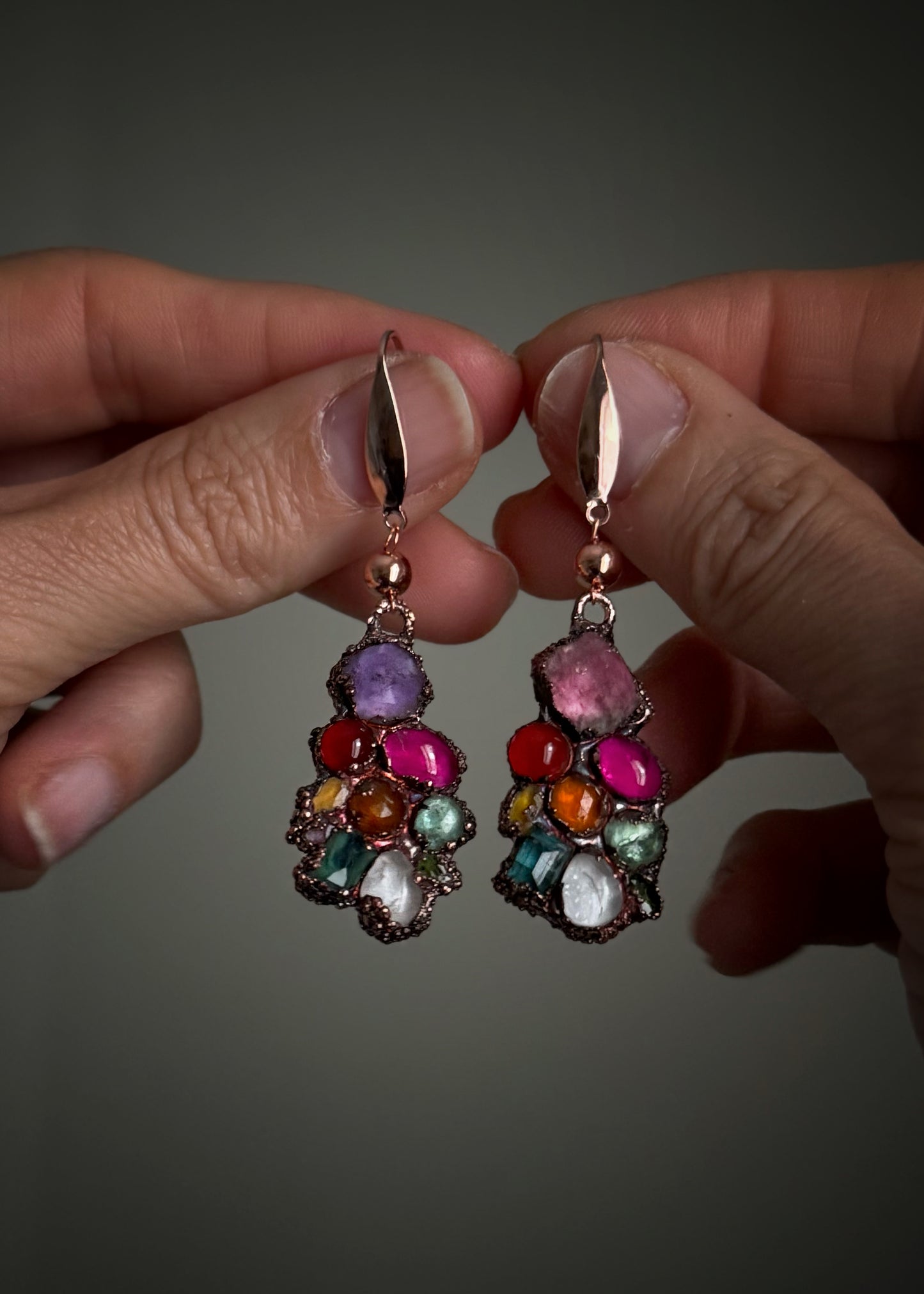 Earrings with colored natural stones - Unique handmade piece
