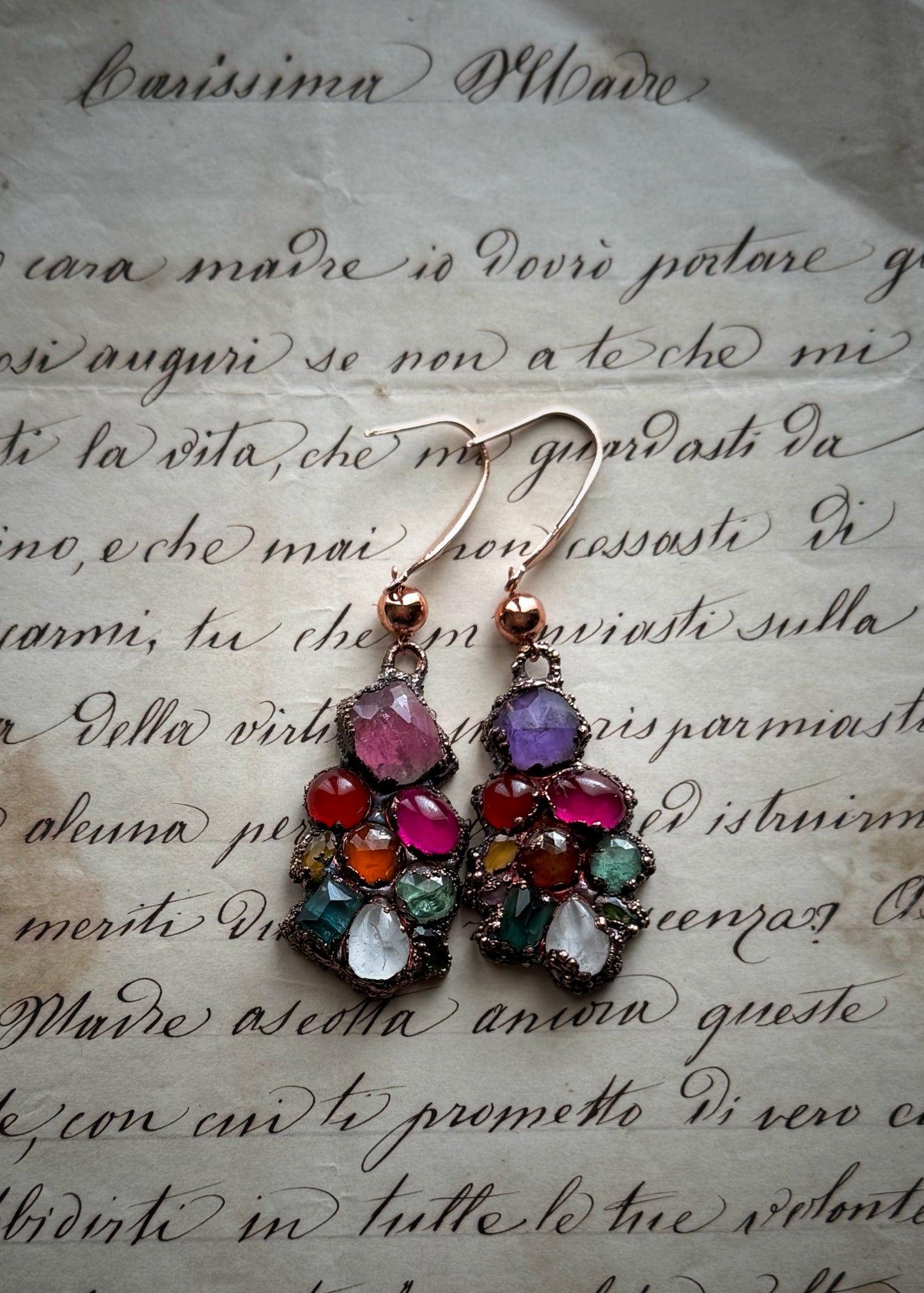 Earrings with colored natural stones - Unique handmade piece