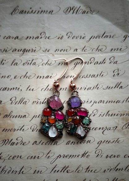 Earrings with colored natural stones - Unique handmade piece