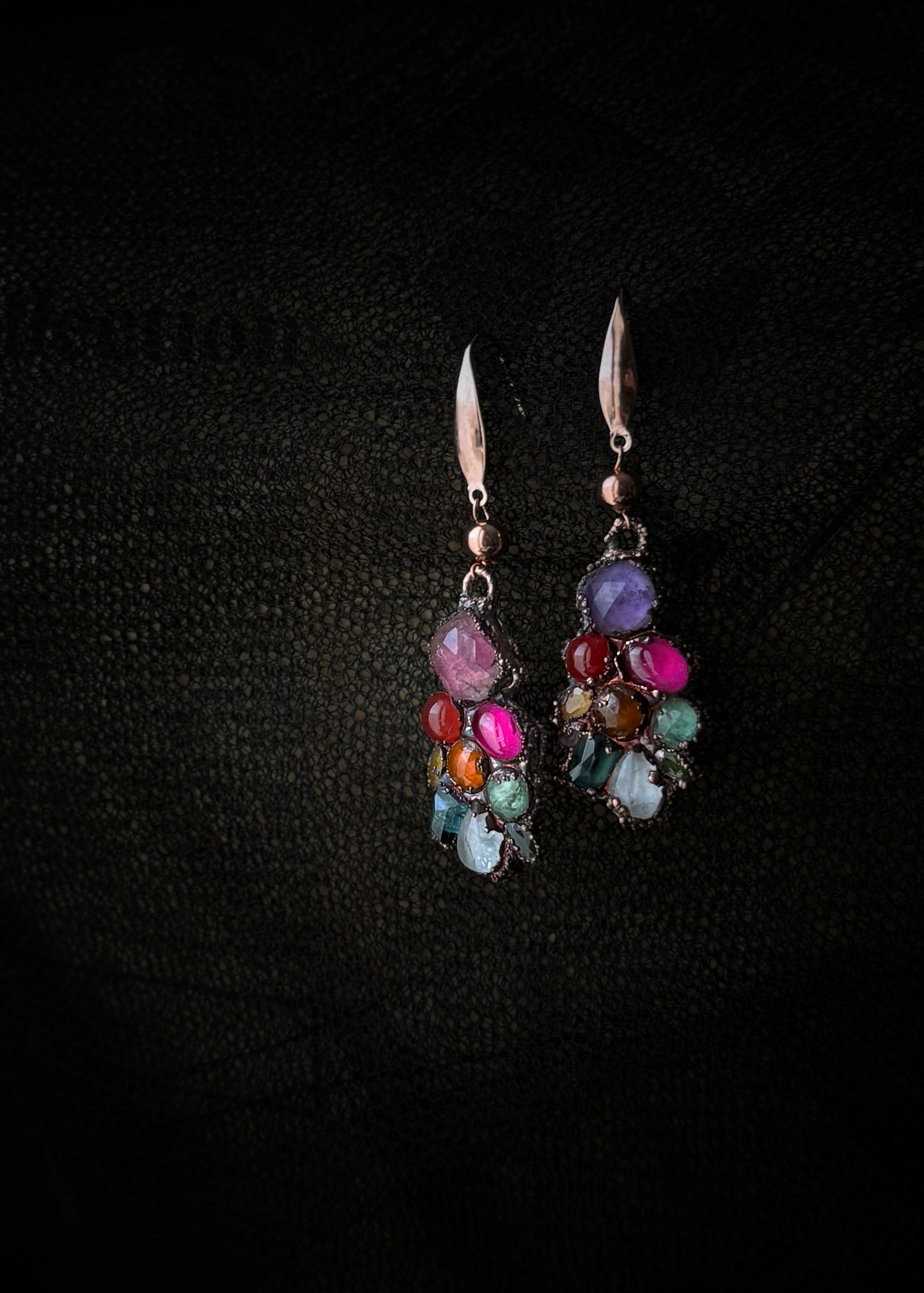 Earrings with colored natural stones - Unique handmade piece