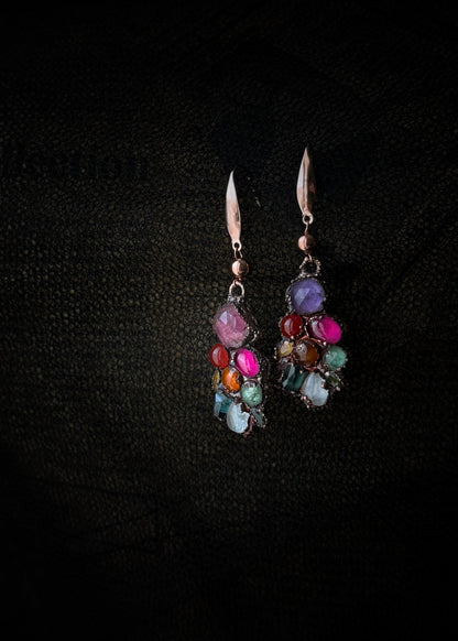 Earrings with colored natural stones - Unique handmade piece