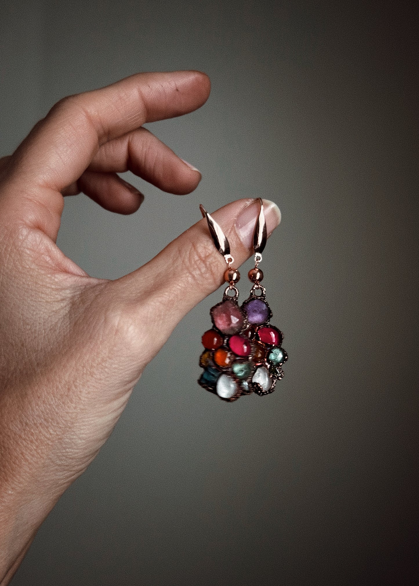 Earrings with colored natural stones - Unique handmade piece
