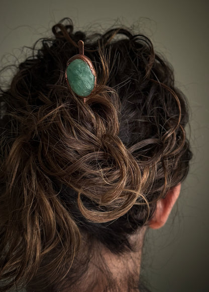 Copper Hair Pin with Natural Stones - Handmade