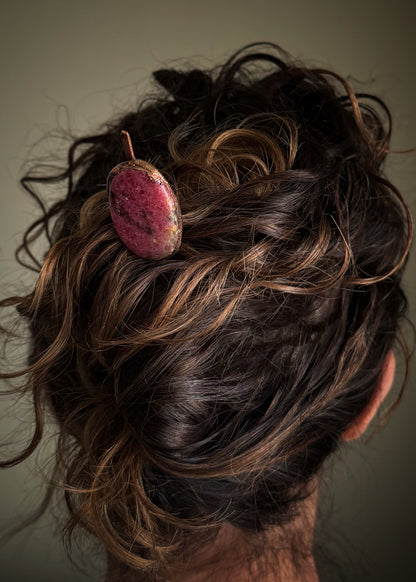 Copper Hair Pin with Natural Stones - Handmade