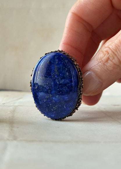 Handmade Copper Ring with Natural Lapis Lazuli — Size 9 US