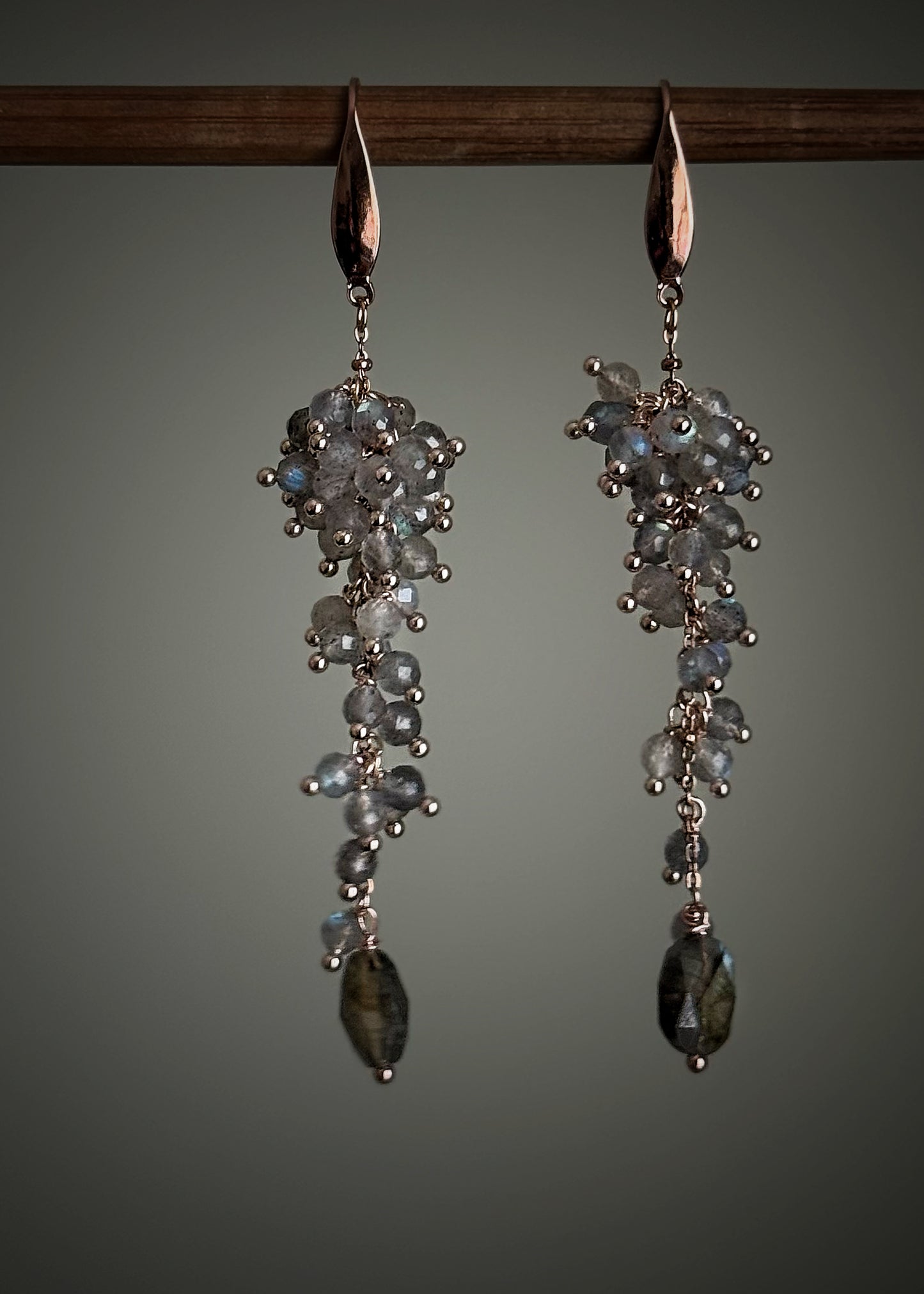Long Labradorite Earrings | Cluster – Handmade
