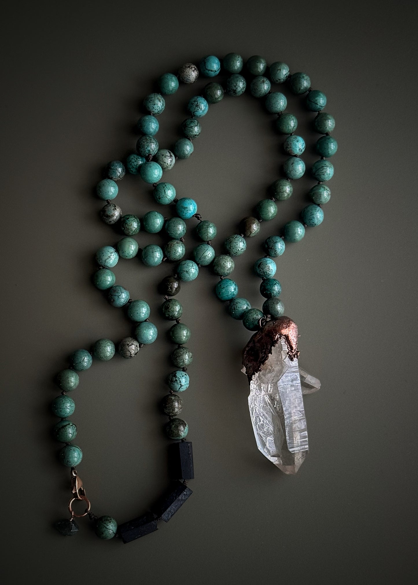 Long Blue Howlite Necklace with Himalayan Quartz