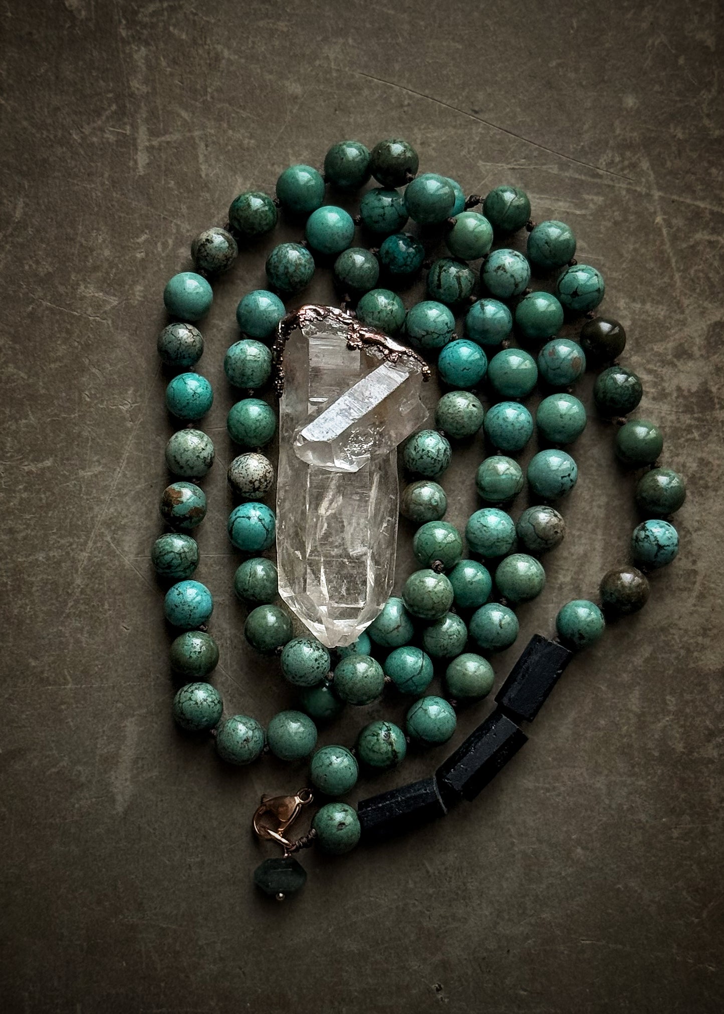 Long Blue Howlite Necklace with Himalayan Quartz