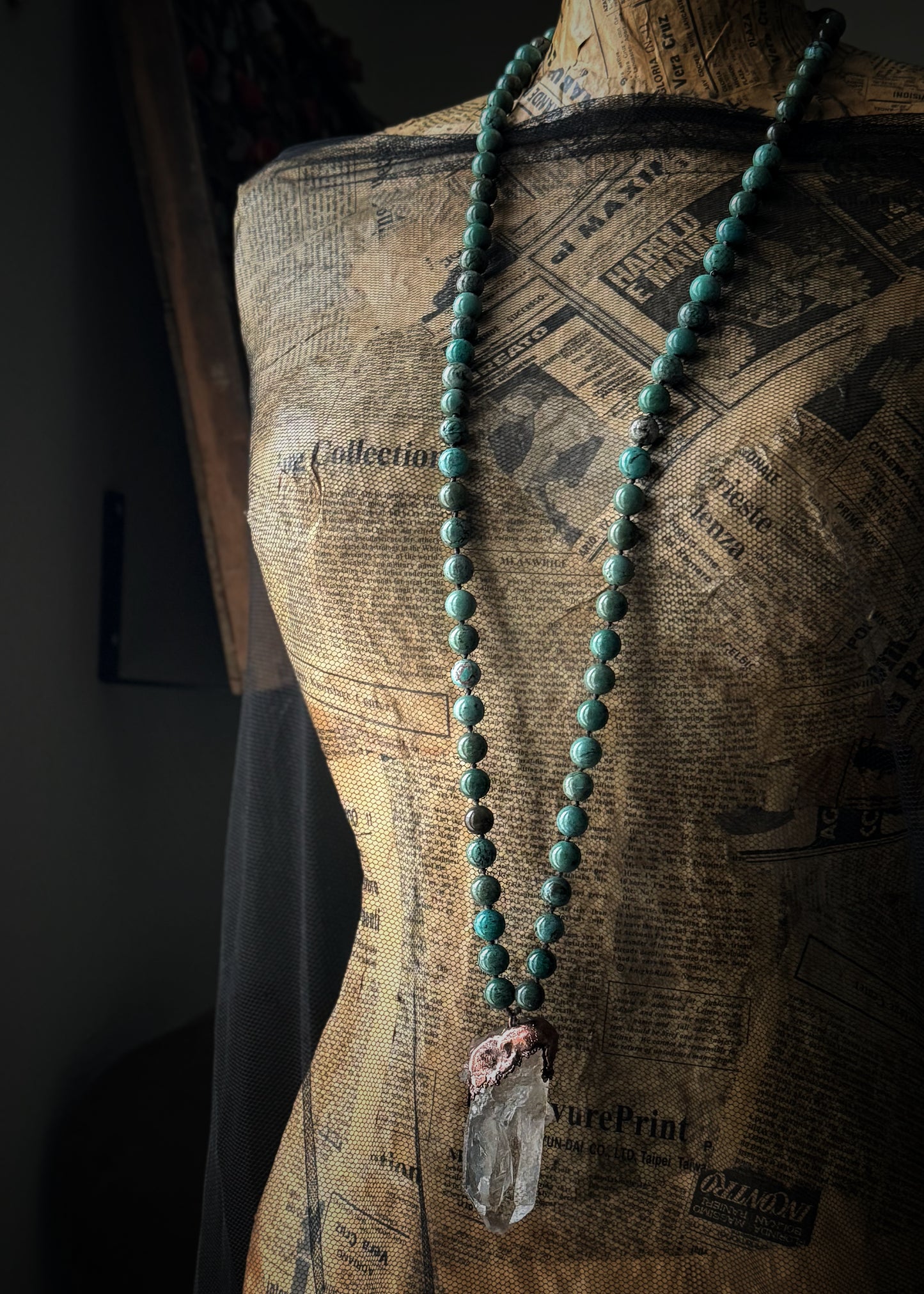 Long Blue Howlite Necklace with Himalayan Quartz