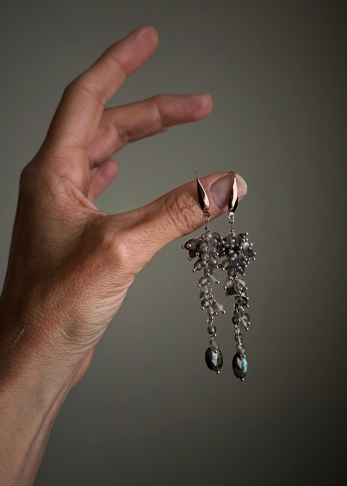 Long Labradorite Earrings | Cluster – Handmade