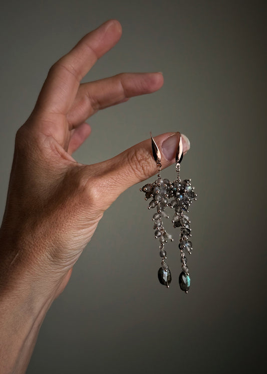 Long Labradorite Earrings | Cluster – Handmade