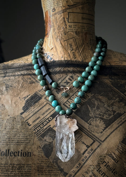 Long Blue Howlite Necklace with Himalayan Quartz