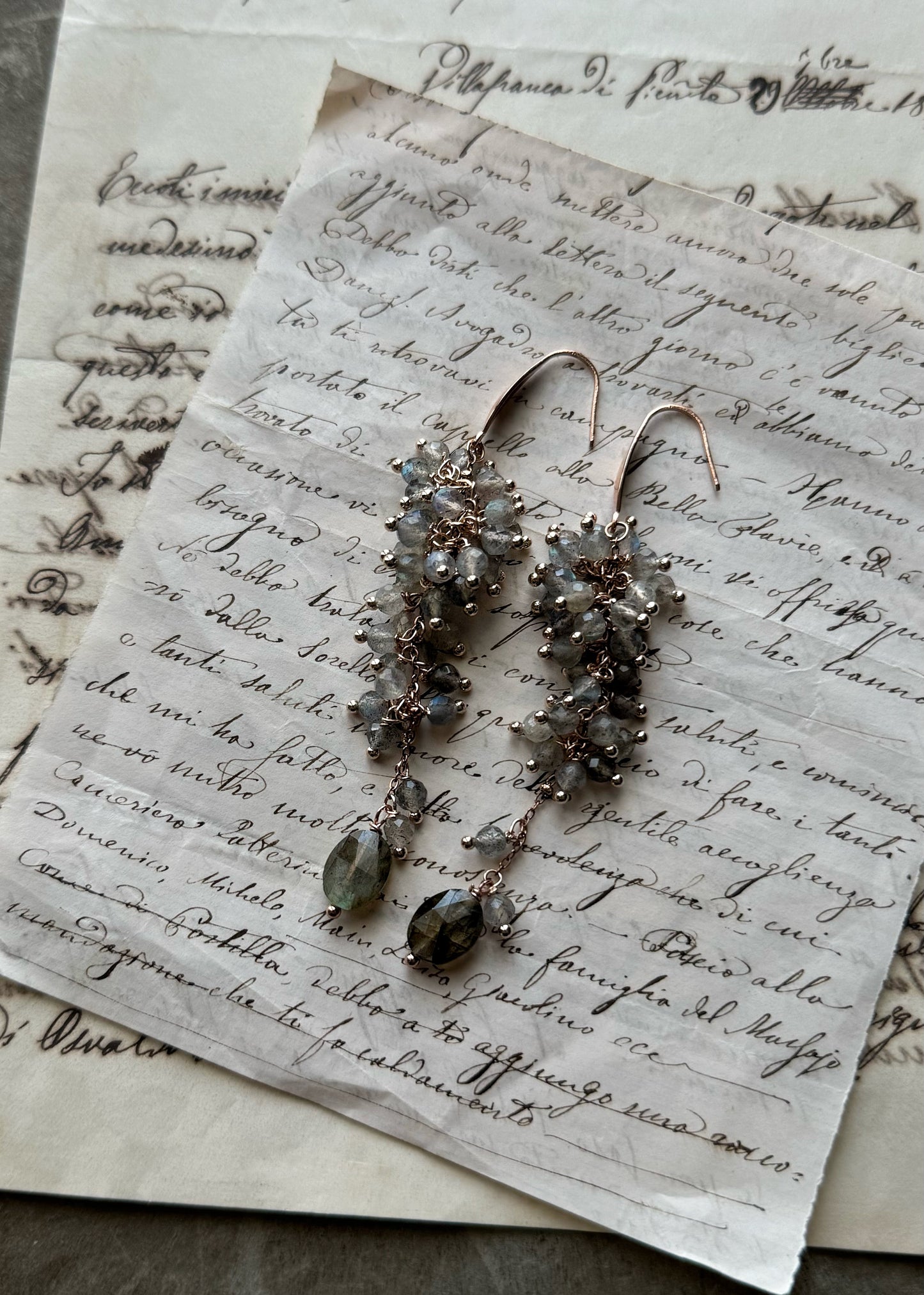 Long Labradorite Earrings | Cluster – Handmade