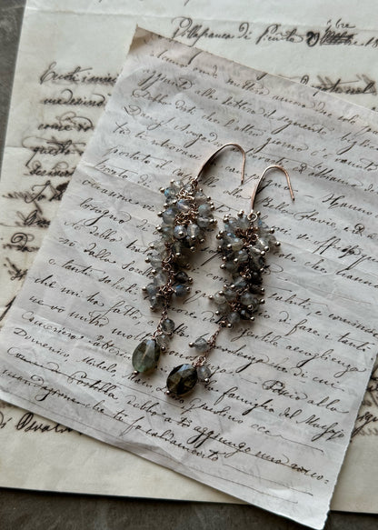 Long Labradorite Earrings | Cluster – Handmade