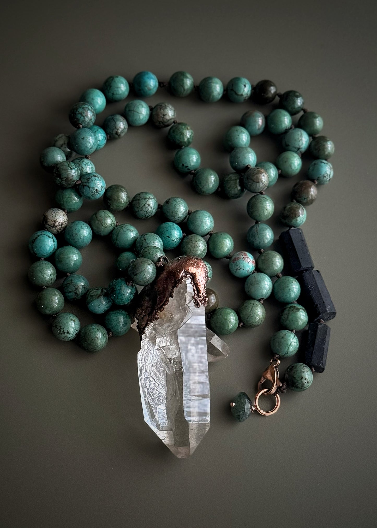 Long Blue Howlite Necklace with Himalayan Quartz