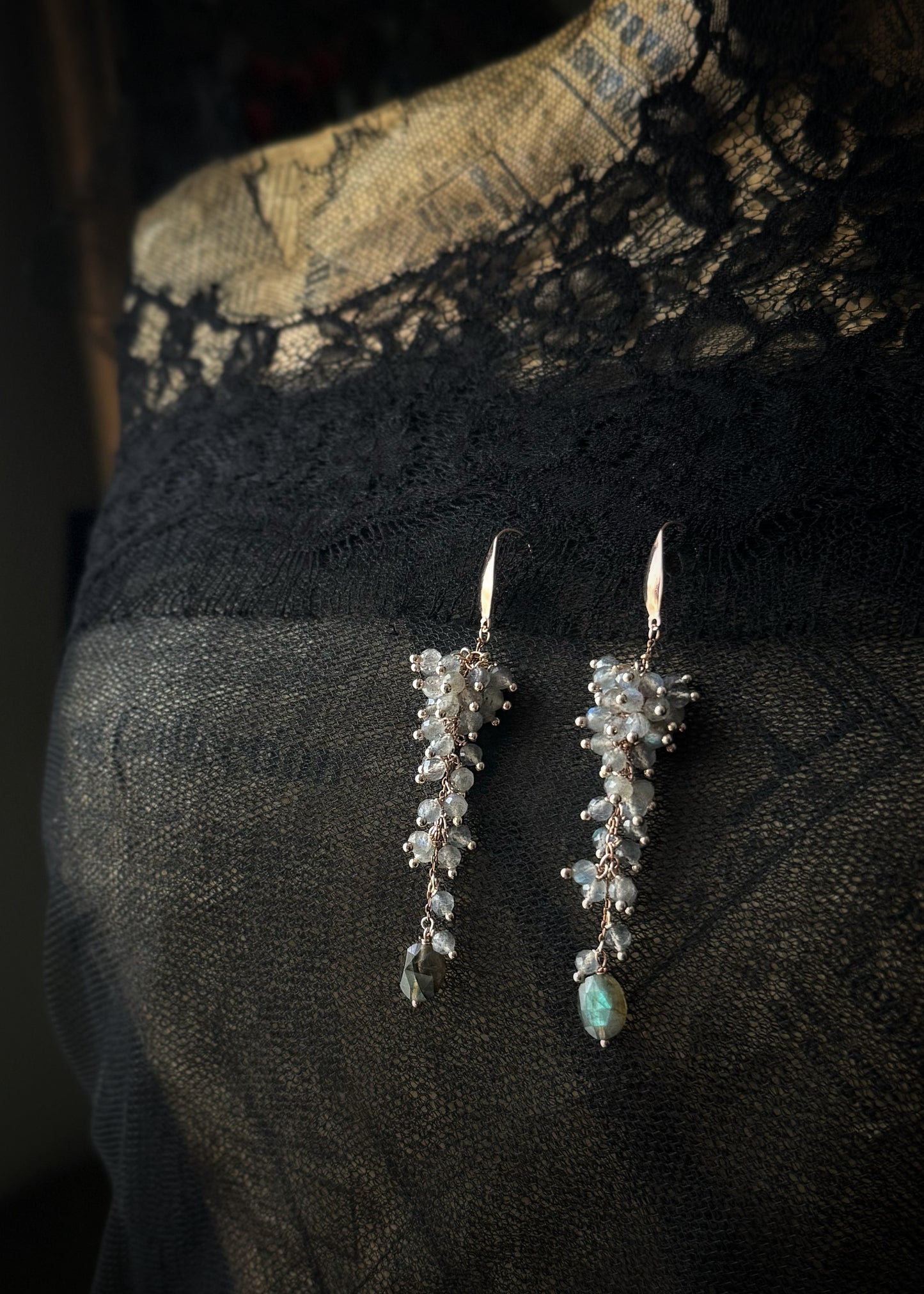Long Labradorite Earrings | Cluster – Handmade