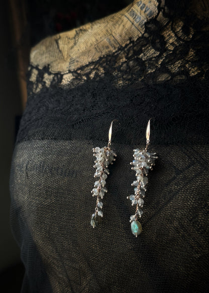 Long Labradorite Earrings | Cluster – Handmade