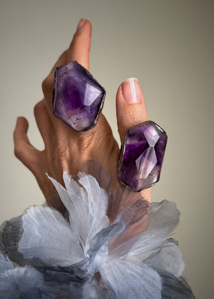 Ring with large Amethyst stone Size 6-7-10