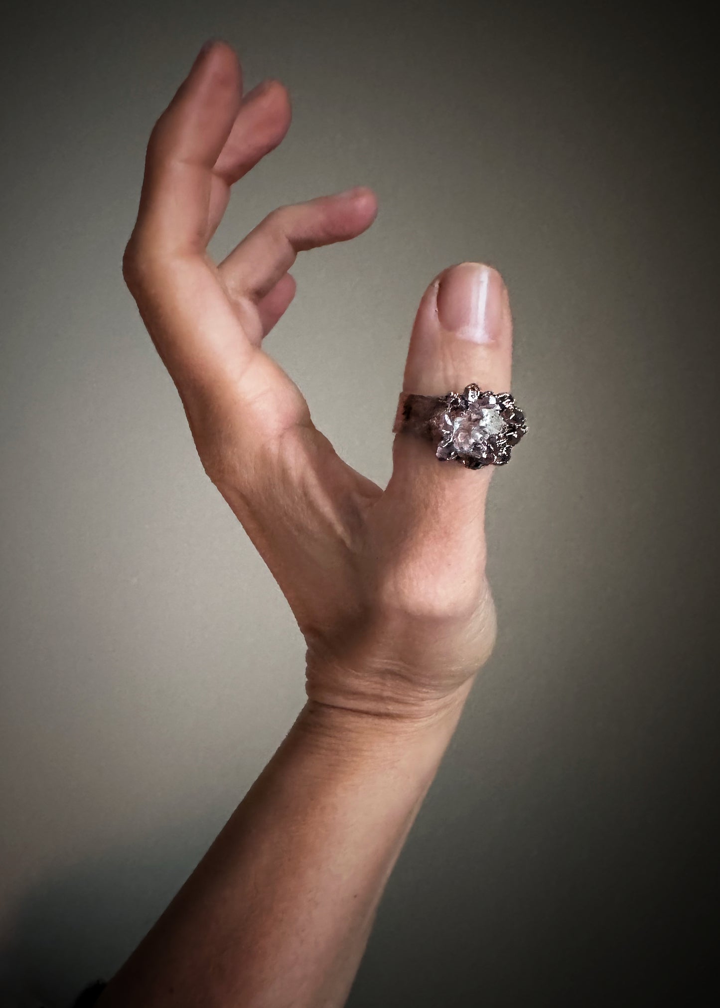 Herkimer Diamond Flower Ring in Copper size 10