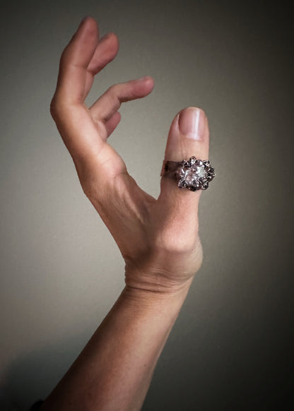 Anello Herkimer Diamond Fiore in Rame mis.10