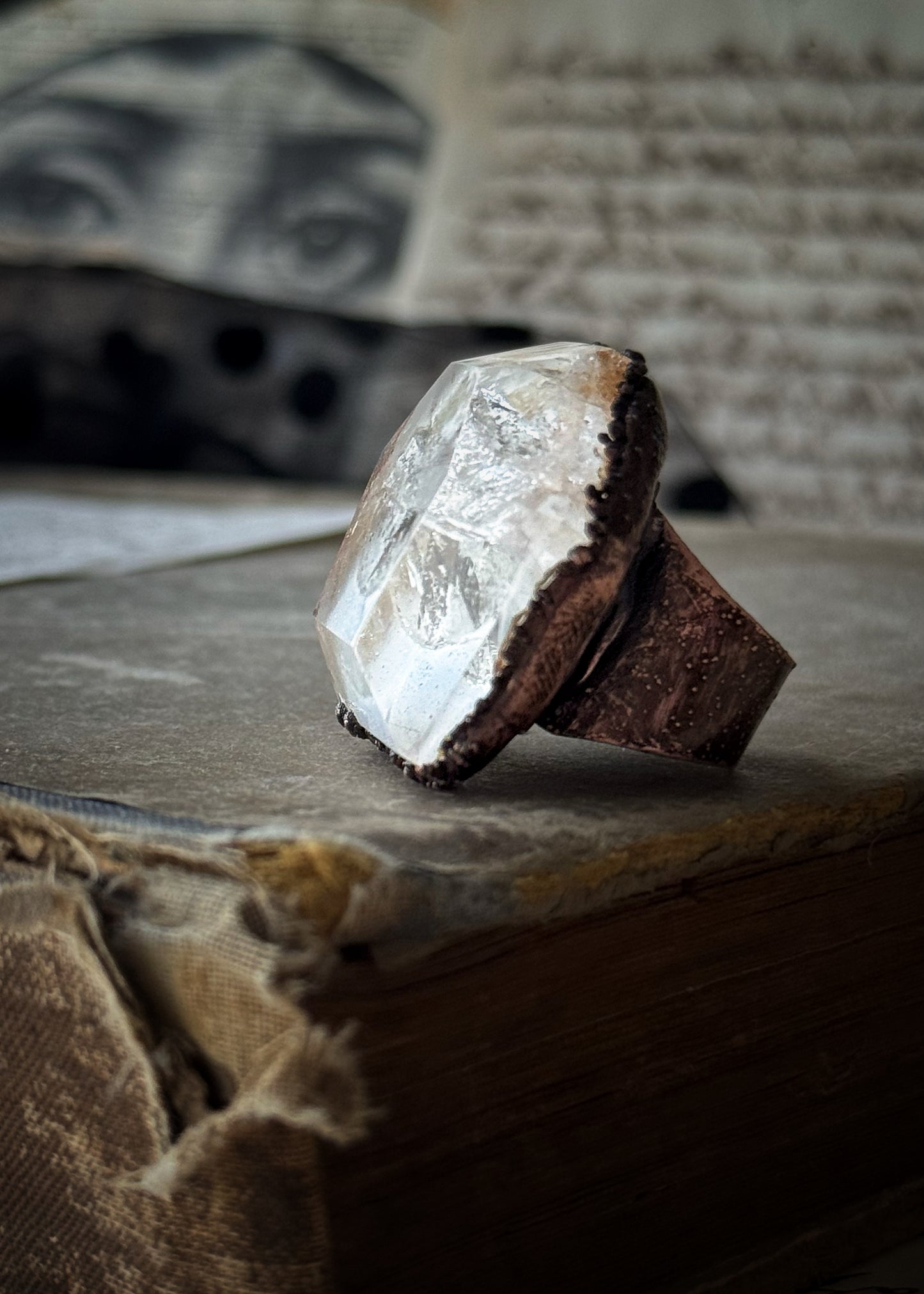 Copper Ring with Lodolite Quartz — Size 7 US