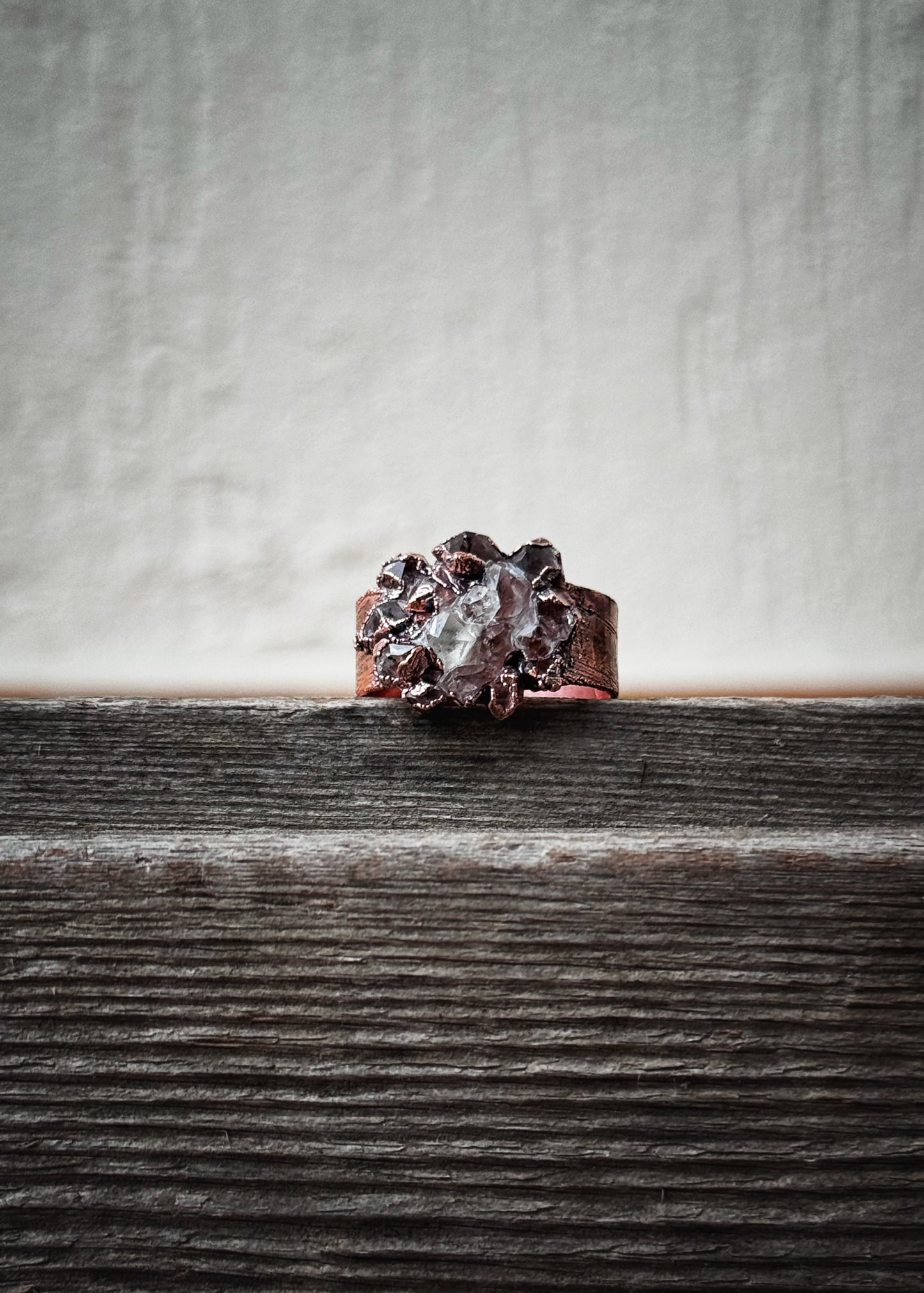 Herkimer Diamond Flower Ring in Copper size 10