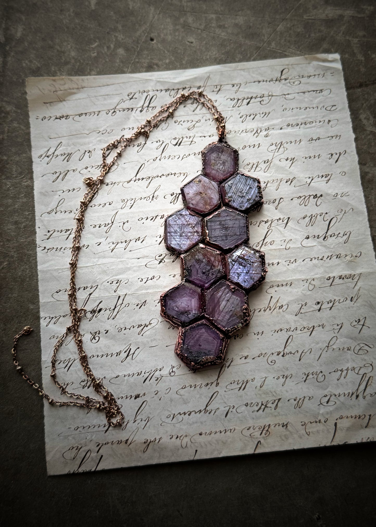 Copper and Ruby Root Pendant Necklace – Unique Handcrafted Piece