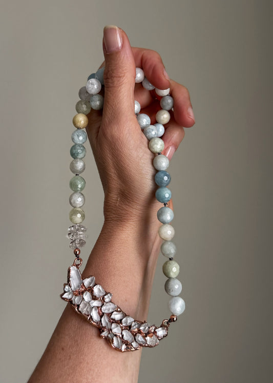 Collana Rame con Herkimer e Acquamarina - Pezzo Unico