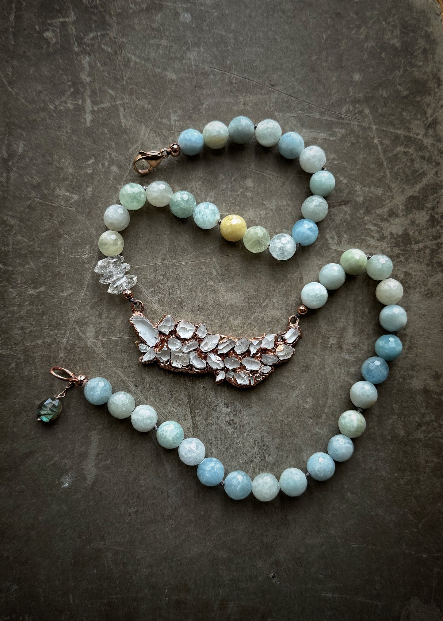 Copper Necklace with Herkimer and Aquamarine - One of a Kind