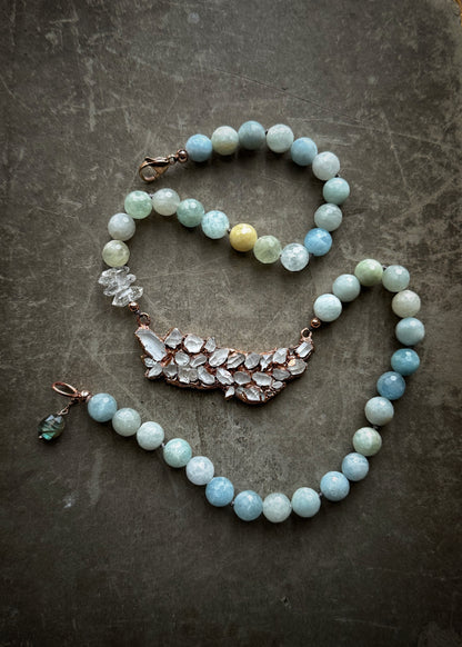 Copper Necklace with Herkimer and Aquamarine - One of a Kind