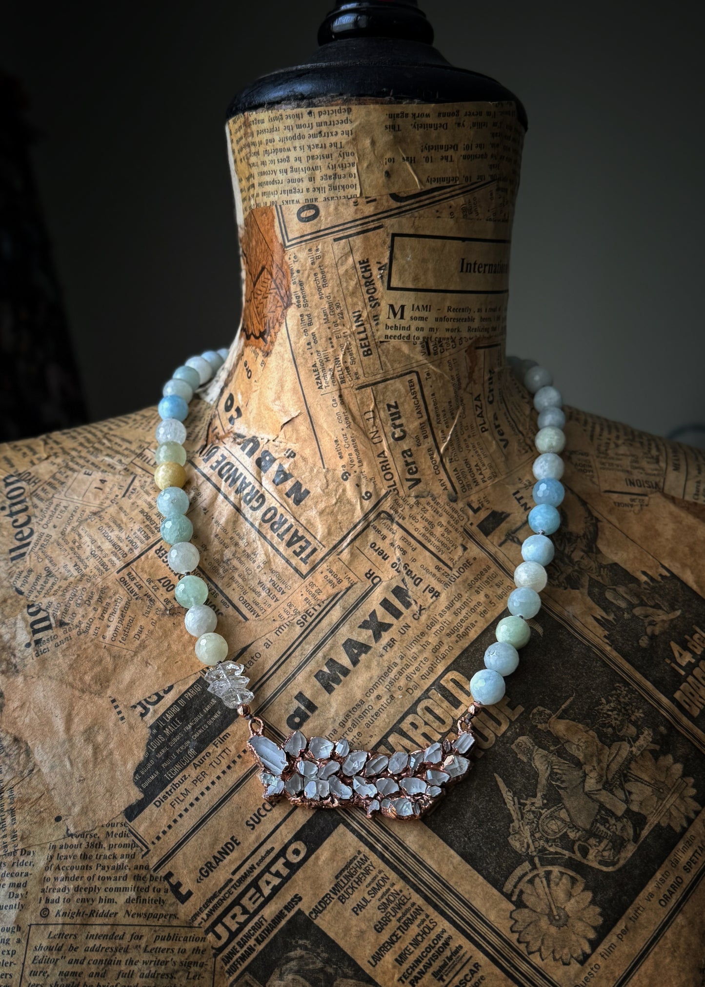 Copper Necklace with Herkimer and Aquamarine - One of a Kind
