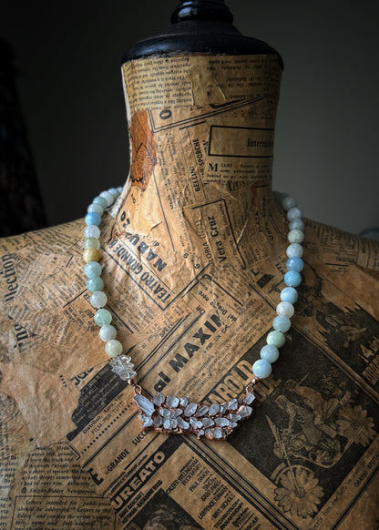 Copper Necklace with Herkimer and Aquamarine - One of a Kind