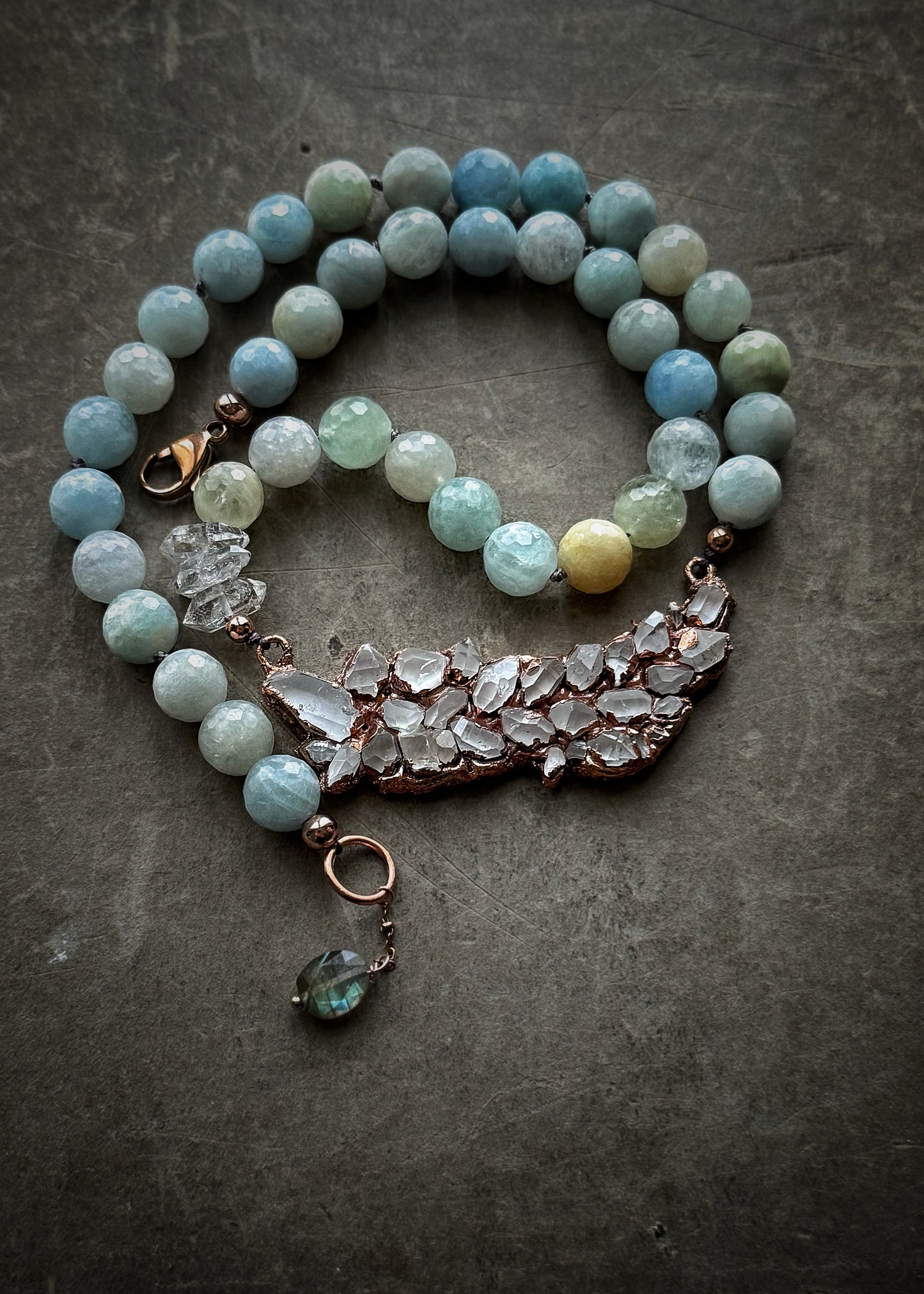Copper Necklace with Herkimer and Aquamarine - One of a Kind