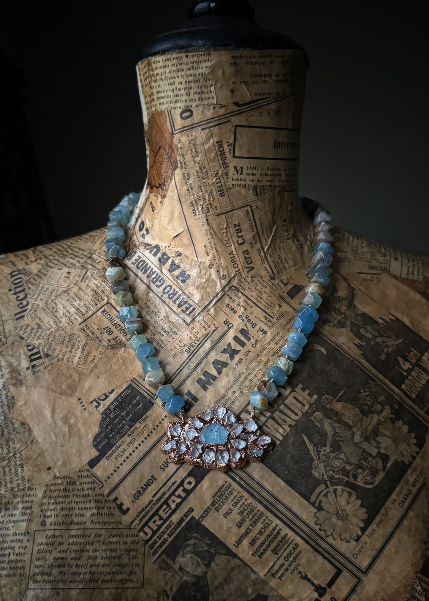 Blue Calcite Necklace with Aquamarine and Herkimer Quartz –  Mod. 11 - Ebbijoux