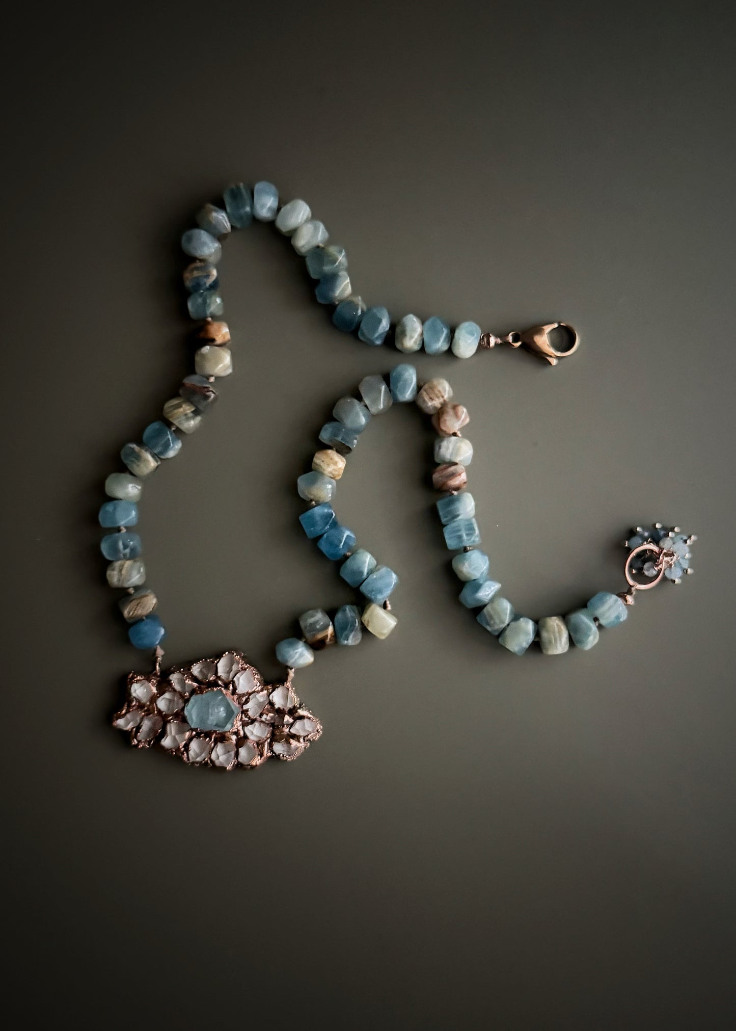 Blue Calcite Necklace with Aquamarine and Herkimer Quartz –  Mod. 11 - Ebbijoux
