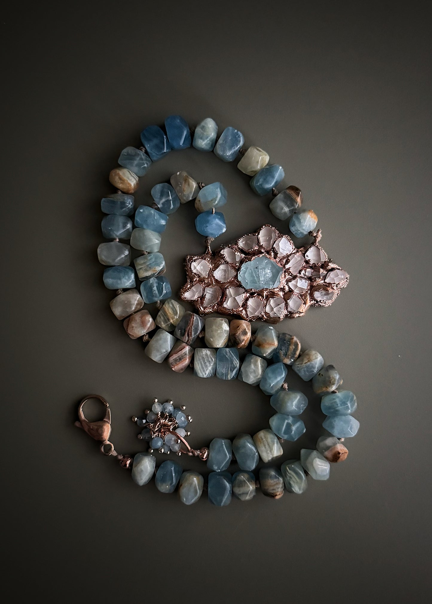 Blue Calcite Necklace with Aquamarine and Herkimer Quartz –  Mod. 11 - Ebbijoux
