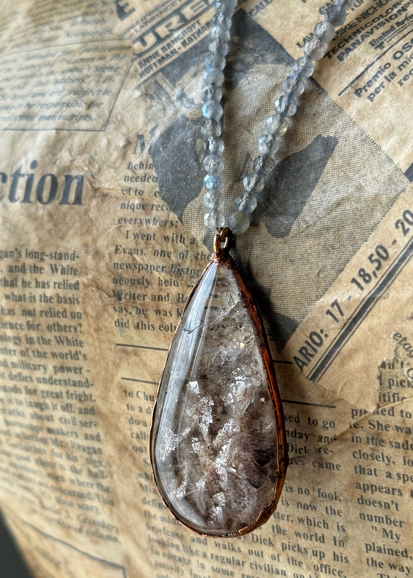 Long Lodolite and Labradorite Necklace - Unique Handcrafted Jewelry